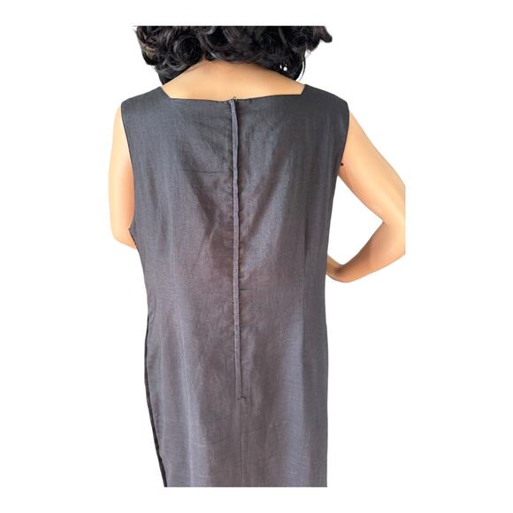 Vintage Cali Cali black Linen Crochet Sleeveless Maxi Dress button size 14 P - Picture 10 of 13